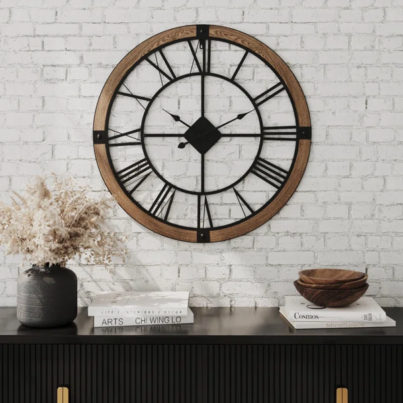 Marinela+Round+Wood+Modern+Farmhouse+Wall+Clock