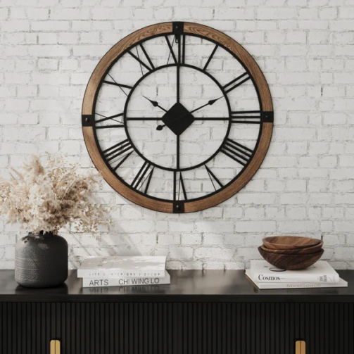 Marinela+Round+Wood+Modern+Farmhouse+Wall+Clock